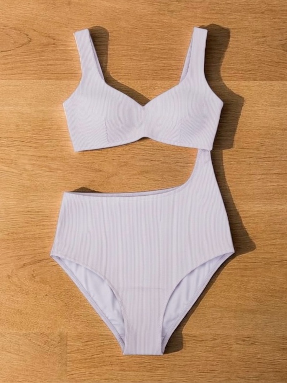 CALIA Ribbed One Piece Cutout Swimsuit in Light Purple